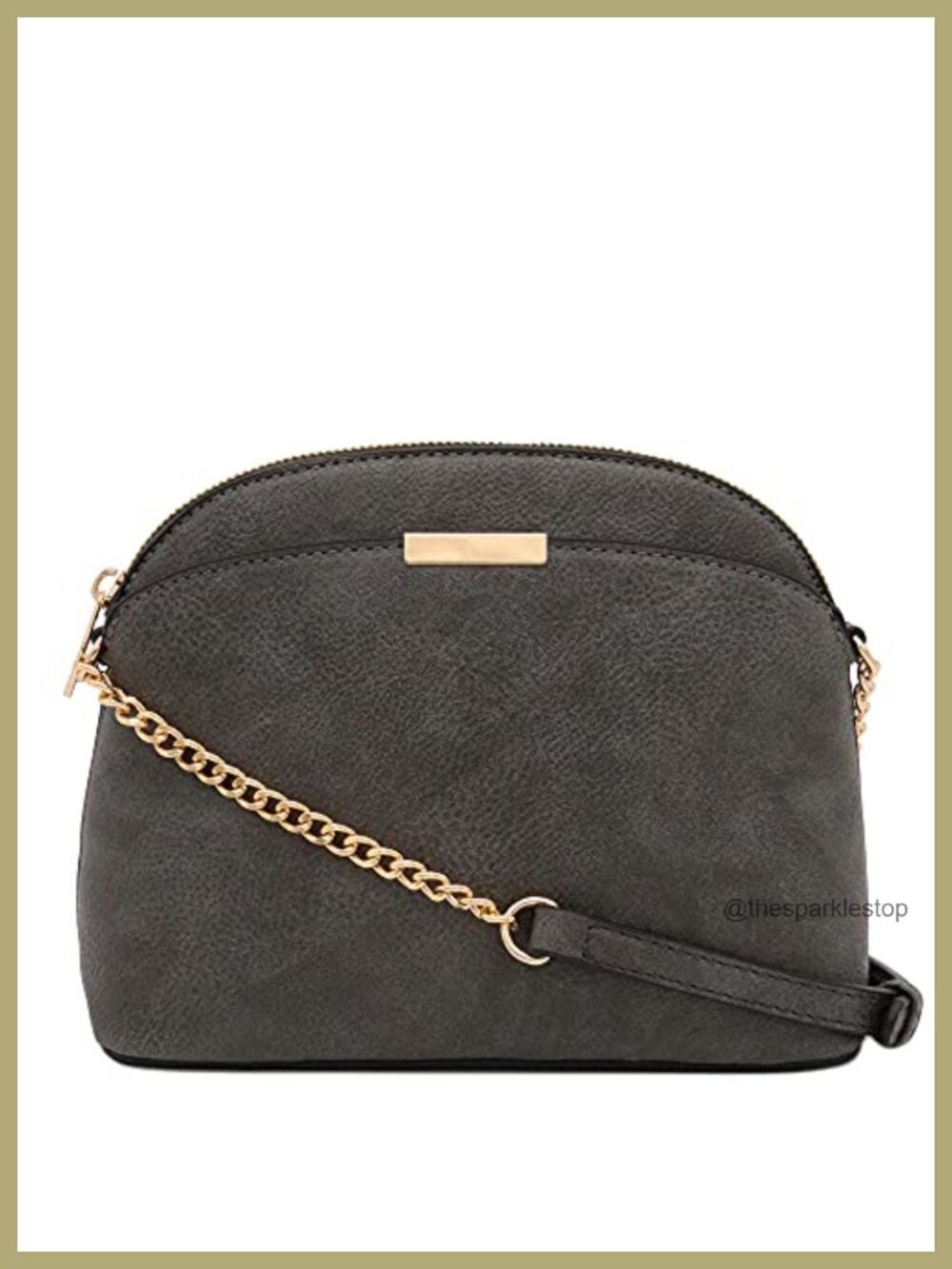 Faux Leather Dome Crossbody Bag with Chain Strap Adjustable